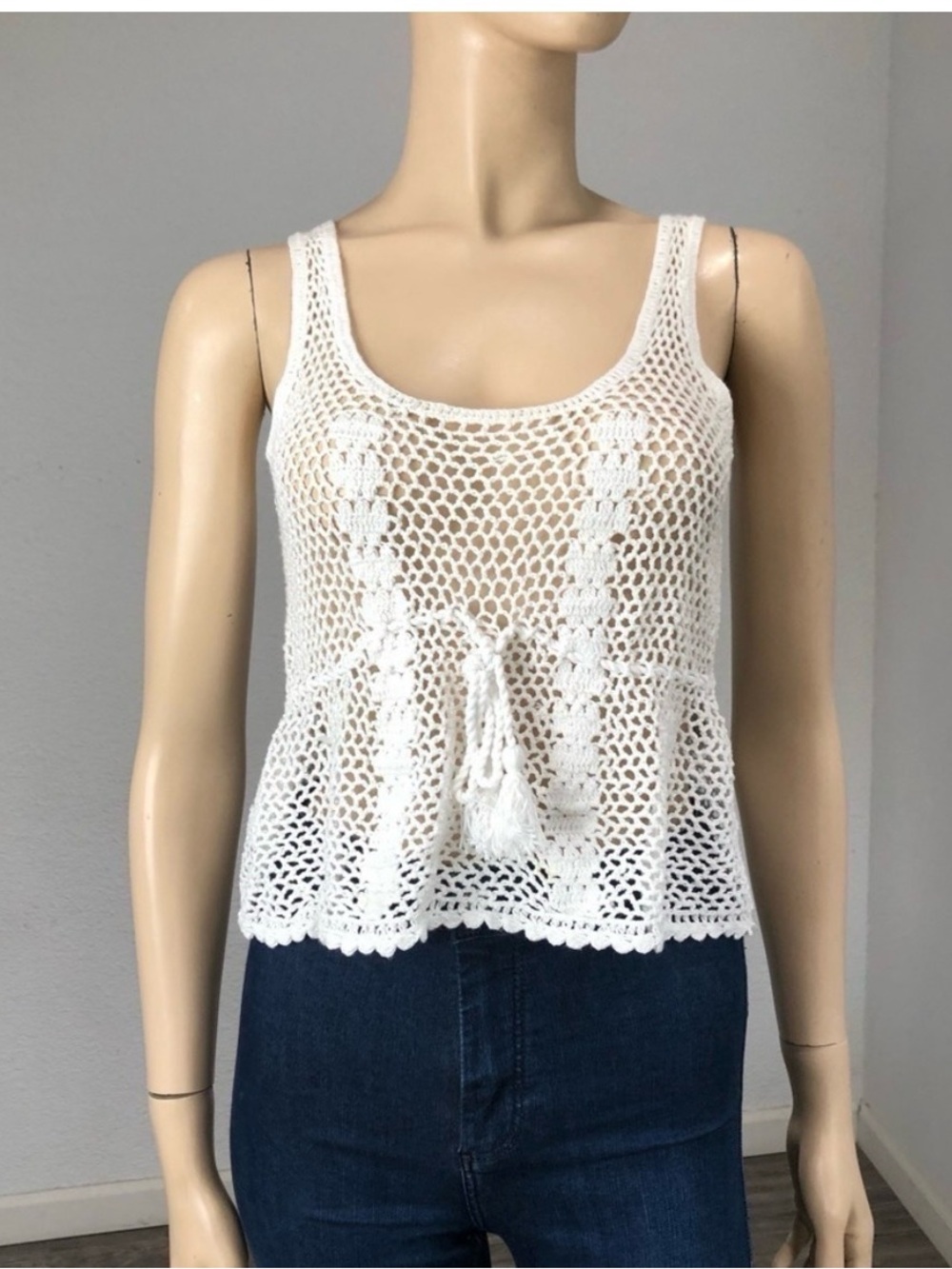 LPA Crochet Tank Top with Tassel Waist Tie